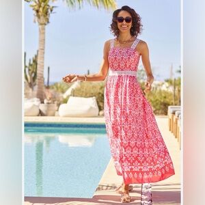 New Talbots VOILE FIT & FLARE MAXI DRESS DAMASK BOUQUET Print Medium 100% Cotton